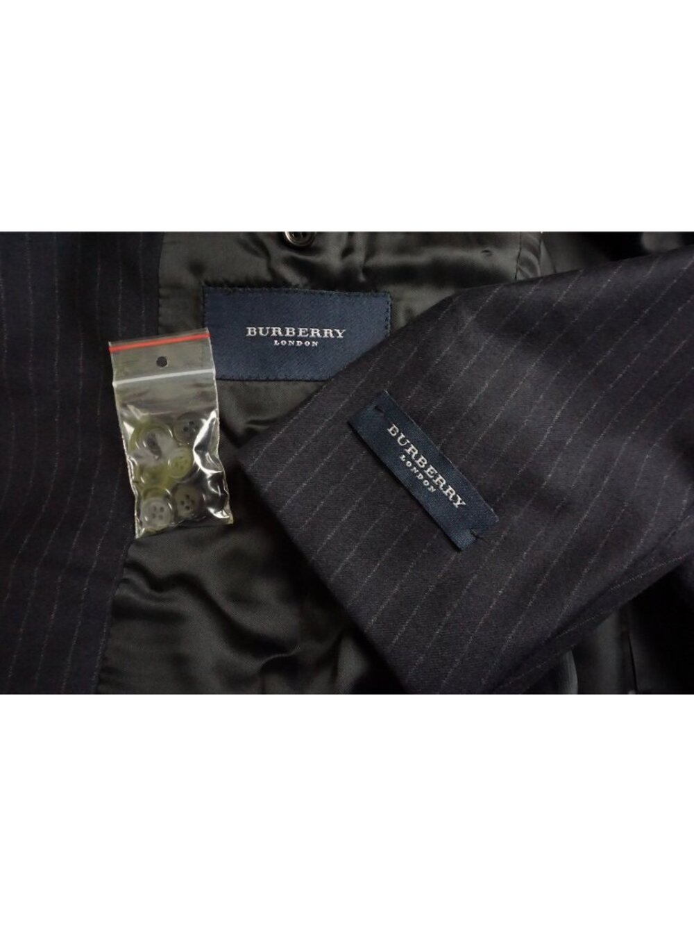 Burberry London Navy Blue Striped Flannel 2 Pc Suit Jacket Pant 38R BRAND NEW